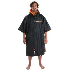 Dryrobe Advance Short Sleeve -Professional surf equipment store dryrobe short sleeve front black orange